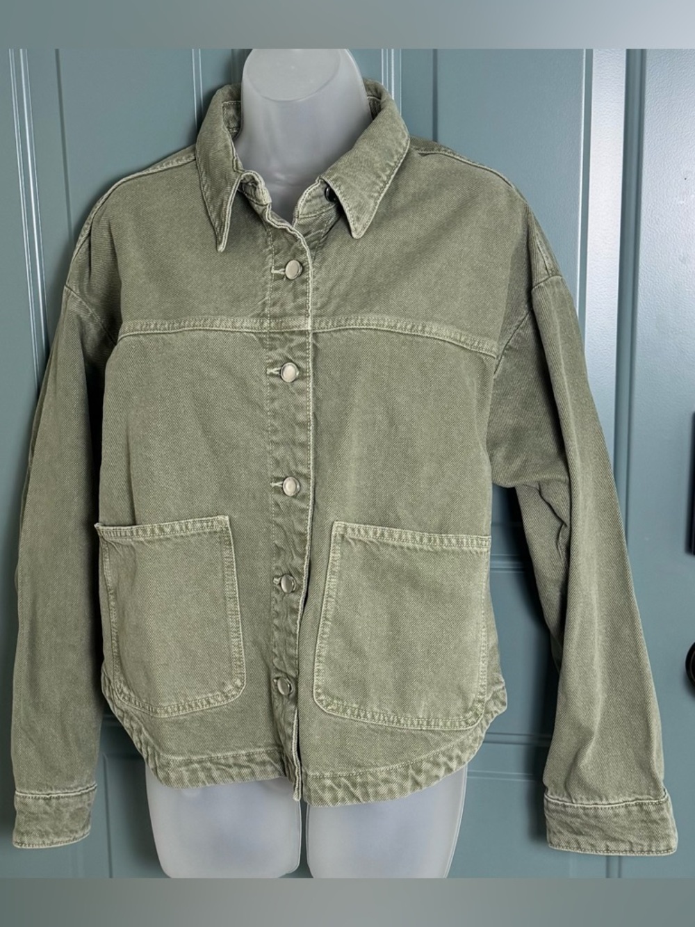ZARA Green Utility Jacket Small Boxy Cropped Denim